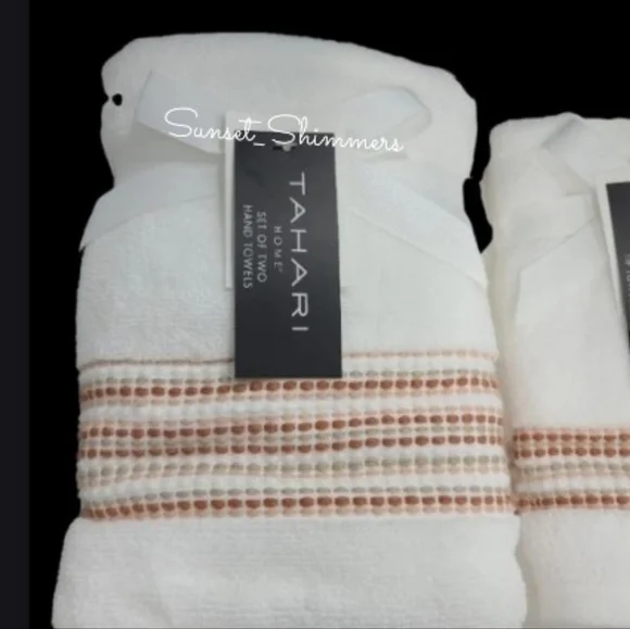 X6 Fall TAHARI Pumpkin Rust Tan Ombre Dot Stripe Luxury Bath Hand Tip Towel Set - Picture 2 of 7
